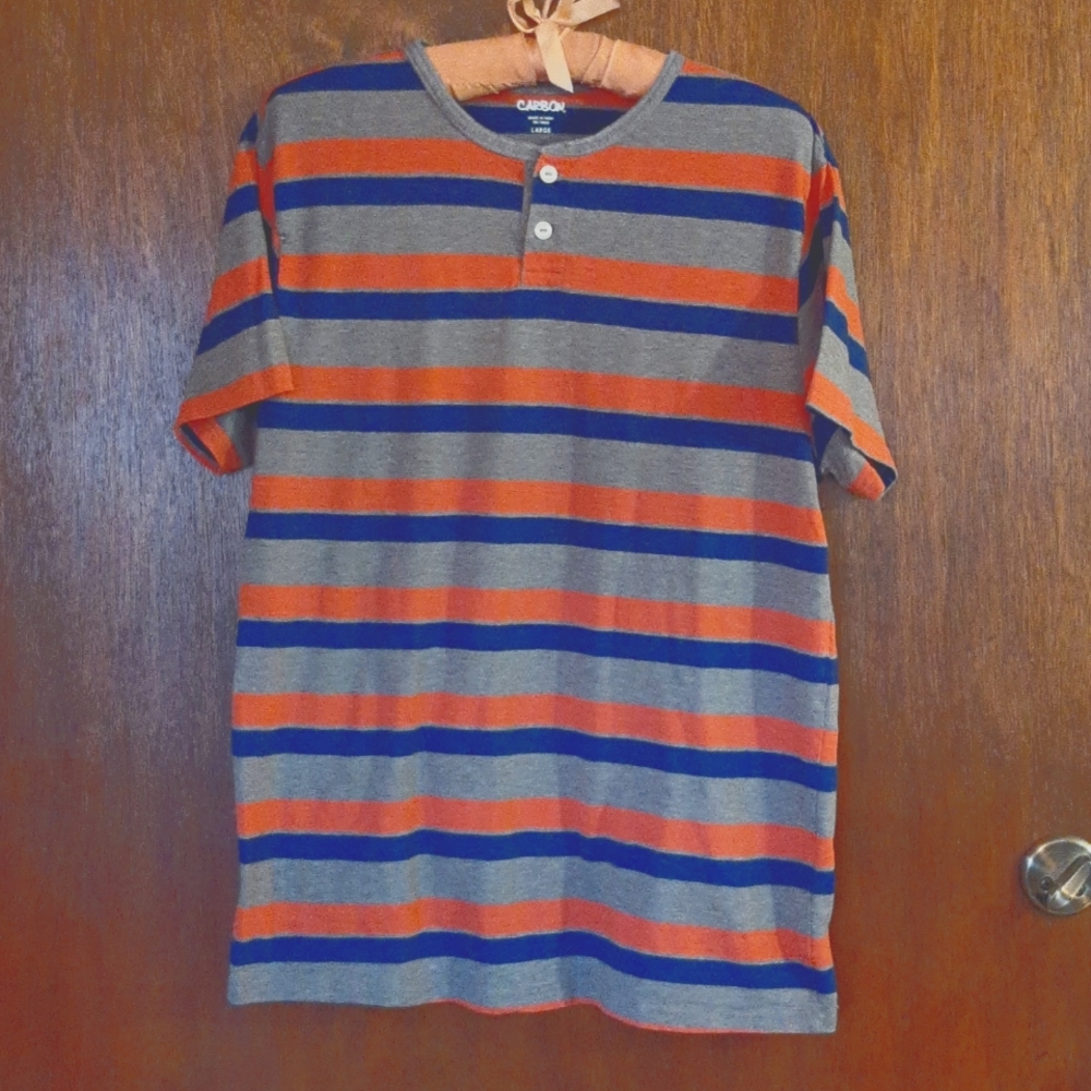 Carbon Henley Short Sleeve T-Shirt, Striped